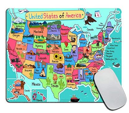 Map of The United States Mouse Pad, Cartoon Fun Facts Geography USA Map Mouse Pad Mouse Mat Square Mouse Pad Non Slip Rubber Base MousePads for Office Laptop, 9.5"x7.9"x0.12" Inch - color: TSP150