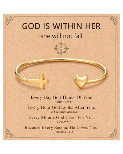 Cross Bangle Bracelet for Women Teen Girls Christian Jewelry Gifts - style: God is with her