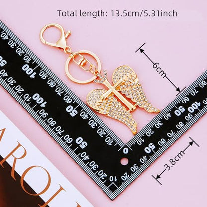 Luxury Religious Keychain, Rhinestone Christian Cross, Angel Wings Cross Keychains for Car, Bag, Key Accessories - color: Angel Wings Cross Keychain