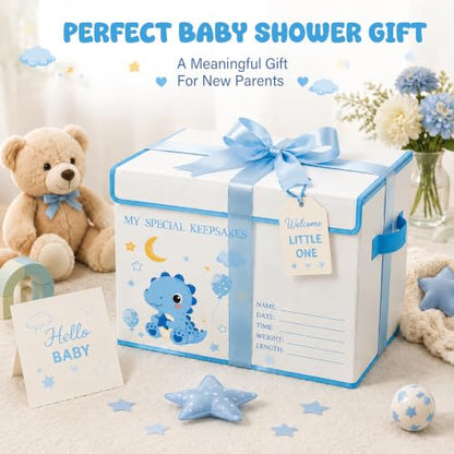 Baby Memory Keepsake Box 16x12x12 Inch Elephant Dinosaur Pattern - color: blue