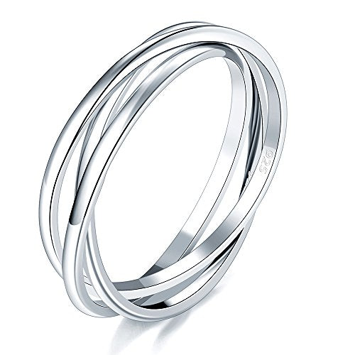 BORUO Fidget Stacking Ring, Waterproof Gold Plated, Three Row Size 4 - color: 1.8mm Sterling Silver