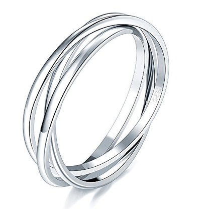 BORUO Fidget Stacking Ring, Waterproof Gold Plated, Three Row Size 4 - color: 1.8mm Sterling Silver