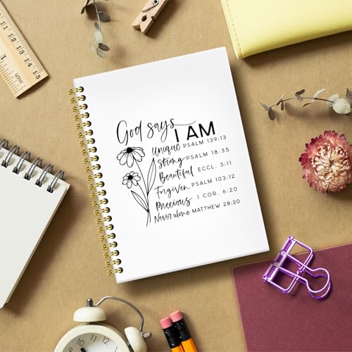 BRRNYOI God Says I Am Christian Notebook Journal 5.5x8.3, Christian Religious Journals for Women, Church Notes Journal, Floral Bible Scripture Hardcover Spiral Notebooks for Note Taking