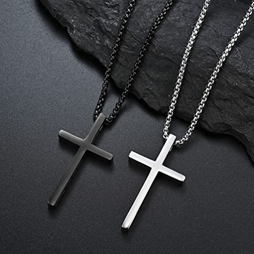 Cross Necklace for Men,Stainless Steel Christian Pendant Jewelry - color: C-black-60cm chain