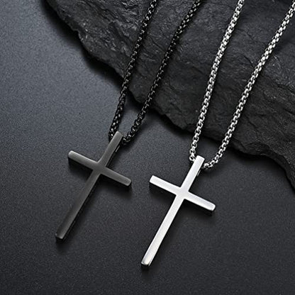 Cross Necklace for Men,Stainless Steel Christian Pendant Jewelry - color: C-black-60cm chain
