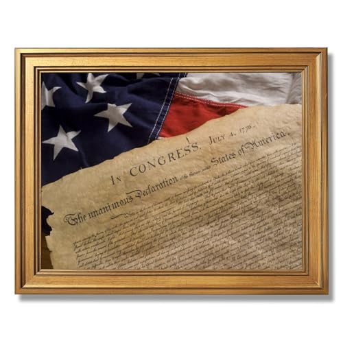 Gold Framed Declaration of Independence Wall Art Vintage American Flag Canvas Poster Print Antique Patriotic Painting Picture Historic USA Document Artwork for Home Office Decor 12x16inch - color: Declaration - Gold Frame, size: 12"L x 16"W