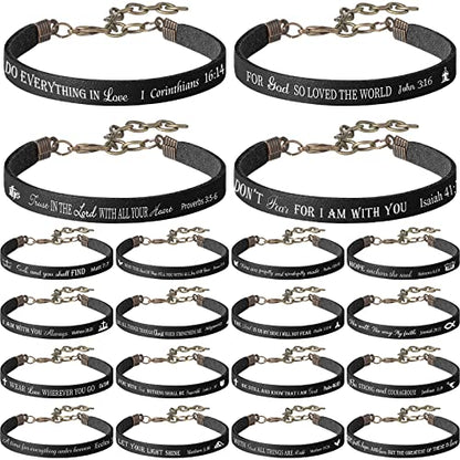 Jeyiour 20 Pcs Christian Leather Bracelets Bible Verse Quotes - color: Black