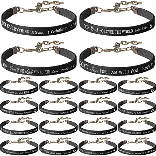 Jeyiour 20 Pcs Christian Leather Bracelets Bible Verse Quotes - color: Black