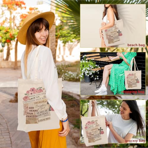 Faith Canvas Tote Bag, Christian Gifts for Women Girls Mom Sister Inspirational Bible Verse Birthday Christmas - color: Christian 808