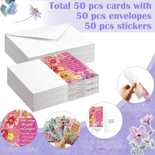 50 Pack Christian Get Well Cards Bulk, 4 x 6 Inch Christian Sympathy Cards - style: Flower of Nature