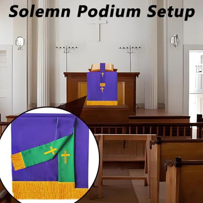 3-Piece Church Parament Set, Reversible Pulpit & Communion Linens - color: Purple and Green