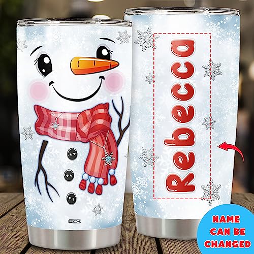 WAZONE Personalized Snowman Stainless Steel Tumbler Cup With Lid 20 30oz Customized Name Double Wall Vacuum Insulated Travel Coffee Mug Xmas Christmas Holiday Gift For Family Kids - color: Snowman