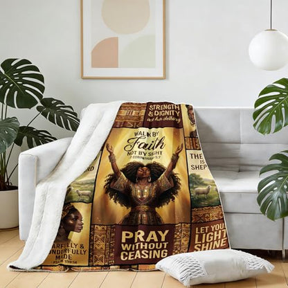 African American Black Girl Women Blanket - Christian Birthday Gifts Blanket- Inspirational Flannel Religious Spiritual Throw Blanket Home Decor 50x60inch - color: Hrmt8