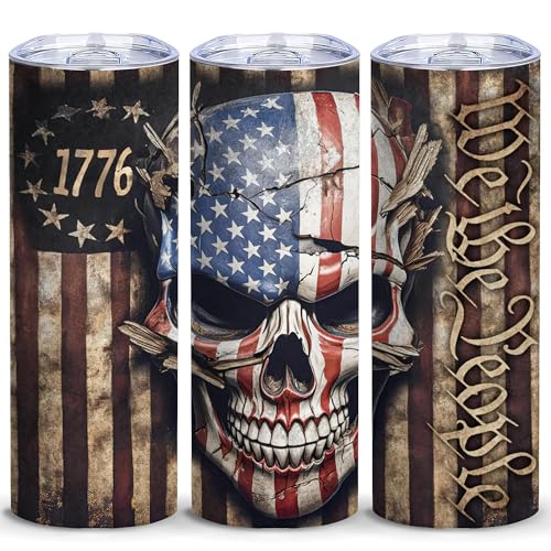 ATHAND 20oz 1776 American Flag Skull Stainless Steel Tumbler with Lid,1 Pcs - color: American Flag Skull