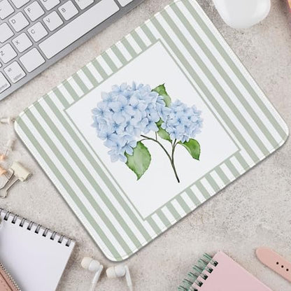 Sage Green Mouse Pad Blue Hydrangea Aesthetic Mouse Pad, 10.2x8.2 - color: Blue and Green Hydrangea, size: 10.2L x 8.2W inches