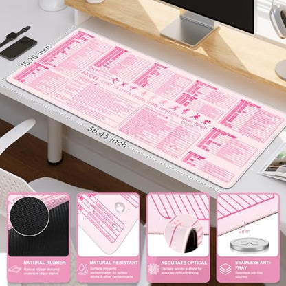iCasso Pink Excel Cheat Sheet Desk Mat with Excel for Dummies - color: Pink