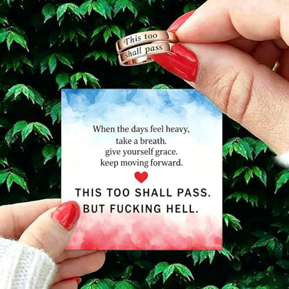 Faith Over Fear Cross Inspirational Rings for Women Daughter, Christian Blessed Hope Love Encouragement Rings Adjustable Open Tiny Purity Wrap Thumb Cross Ring Jewelry Graduation Cocktail Party - color: This Too Shall Pass Rose Gold
