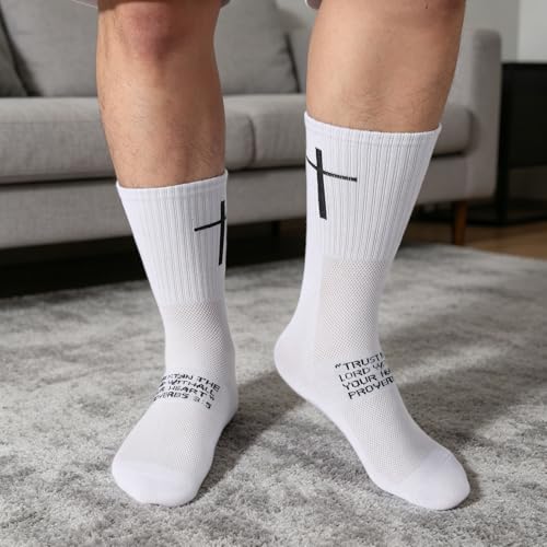 6 Pairs Christian Cross Socks Prayer Stockings with Bible Verse for Church & Daily Wear Christian Gift for Christmas - color: Proverbs 3:5 - White