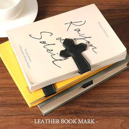 KINIVA Leather Magnetic Bookmarks for Women Men Book Lovers, Page Markers Gifts for Bible Students Teachers Reading (Cross-Black-2pcs) - style: Cross-Black-2pcs