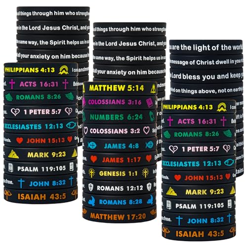 Religious Silicone Wristbands Bulk Bible Rubber Bracelets Colorful Inspirational Christian Bracelets for Men Women Gifts - color: Black