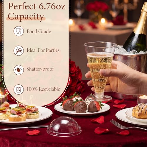 20 Pcs Disposable Plastic Martini Glasses with Lids 6.76 oz Clear Dessert Cup Cocktail Milkshake Champagne Cup for Birthday Wedding Party Supplies - color: Clear