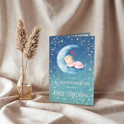 Ogeby Cute First Birthday Card for Granddaughter, Starry Themed 1st Bday from Grandpa Grandma, For You Granddaughter on Your First Birthday - color: #625
