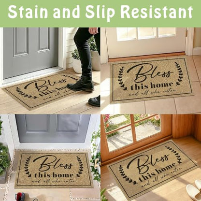 Christian Door Mat Welcome Mats for Front Door Outside Entrance 17"x30" - color: Bless This Home