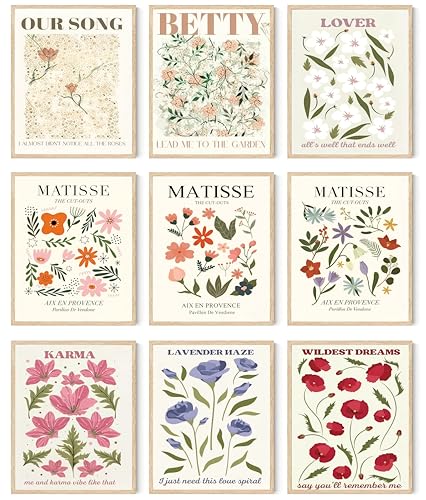 LBTZEVIR Matisse Floral Wall Art Prints, Set of 9, Unframed, 8x10 in - color: flowers