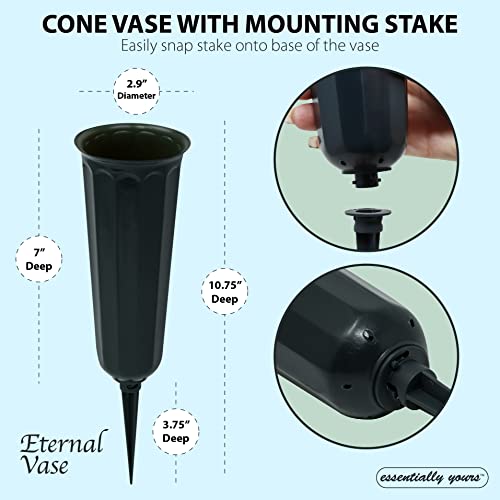 Memorial Floral Vase 7-Inch with 3 Inch Stakes (6 Pack) | In Ground Cemetery Vases