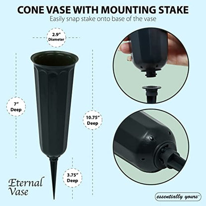 Memorial Floral Vase 7-Inch with 3 Inch Stakes (6 Pack) | In Ground Cemetery Vases