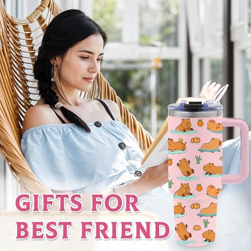 40 Oz Capybara Tumbler Gifts for Women, Capybara Water Bottle with Handle - color: Capybara-Pink