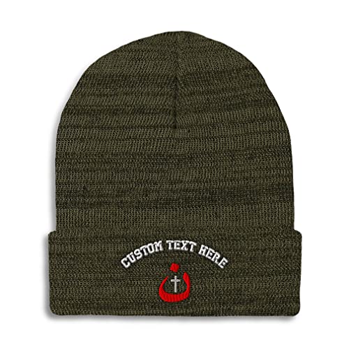 Custom Beanies for Men Christian Nazarene Jesus God Christ Skull Cap Winter Hats Women Acrylic One Size - color: Heather Olive Green Personalized Text Here