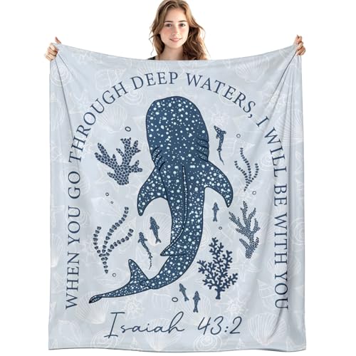Christian Whale Blanket, Ocean Coastal Beach Bible Verse Throw Blankets for Home Bedroom Living Room Couch Bed Decor, Blue Religious Scripture Blanket, Christian Gifts for Women Men, 50x60 Inch - color: 01-christian Whale(blanket)