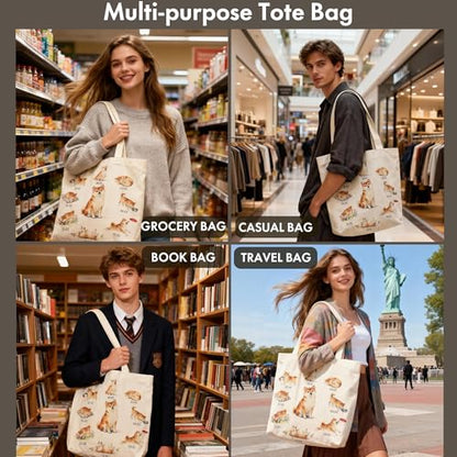 Large Tote Shopping Bag Cotton Canvas-Reusable grocery Bag with Zipper Aesthetic Reusable Shoulder Bag - style: Style-i