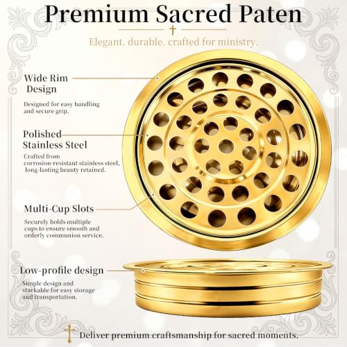 Stainless Steel Gold Communion Tray, 40 Cup Openings, Stackable Silver Church Communion Cup Holder for Worship Services, Holy Communion Supplies, 1 Tray Only, Cups and Lid Not Included - color: Gold