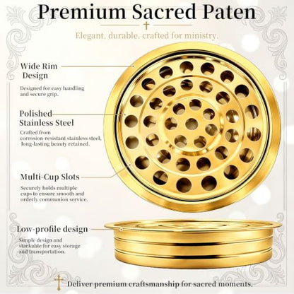 Stainless Steel Gold Communion Tray, 40 Cup Openings, Stackable Silver Church Communion Cup Holder for Worship Services, Holy Communion Supplies, 1 Tray Only, Cups and Lid Not Included - color: Gold