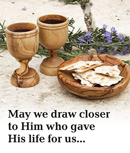 Christian Wedding Gifts – Olive Wood Communion Set Made in Bethlehem – 2 small Cups (3") & Bread Tray for Marriage Unity Ceremony – Authentic Holy Land Gift for Bride & Groom with Certificate - color: 2 Cup Set [Small]