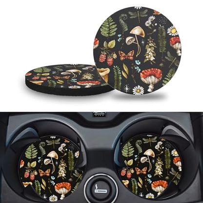 Car Cup Holder Coasters, 2 Pack – 2.75" Universal Auto Anti-Slip Insert Coaster, Rubber Car Coasters, Personalized Car Accessories for Women & Men (Woodland Mushrooms) - color: Woodland Mushrooms