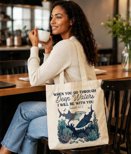 Christian Bible Verse Tote Bag for Women Faith Church - color: Shark