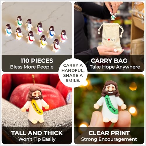 Little Jesus Figures 110 Pack with Bag, Mini Jesus Loves You Figures Bulk