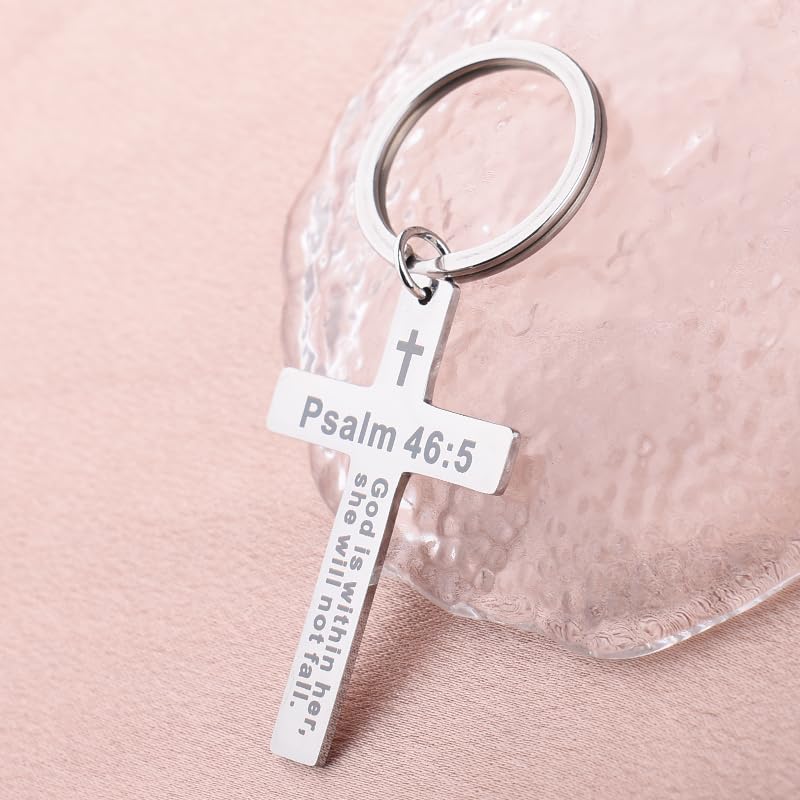 YALLNASL Christian Christmas Birthday Gifts for Daughter Son Inspirational Gifts for Women Men Christian Cross Keychains - color: Psalm 46:5
