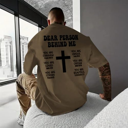 Mens Christian Bible Verse Shirts Dear Person Behind Me T Shirt Religious Jesus Inspirational Cross Graphic Tees - color: Brown, size: XX-Large
