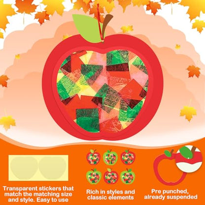Chiisong 24 Sets Fall Apple Crafts Kit Back to School Tissue Paper Crafts - style: Apple