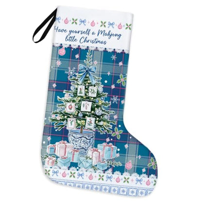 Blue Plaid Chinoiserie Christmas Mahjong Stockings 16 Inch - color: Christmas14