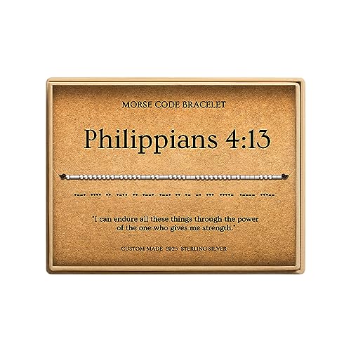 Loved Creations Morse Code Bracelets for Women, Christian Bible Verse Bracelets, Scripture S925 Sterling Silver Inspirational Faith Jewelry, Religious Gifts for Women - color: Philippians 4:13