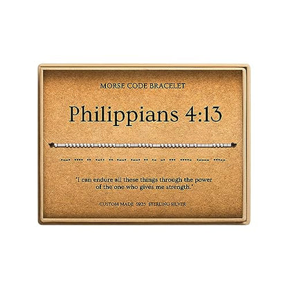 Loved Creations Morse Code Bracelets for Women, Christian Bible Verse Bracelets, Scripture S925 Sterling Silver Inspirational Faith Jewelry, Religious Gifts for Women - color: Philippians 4:13