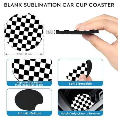 2 Pack Black and White Grid Car Cup Holder Coasters Universal Neoprene Mat - color: Buffalo Plaid