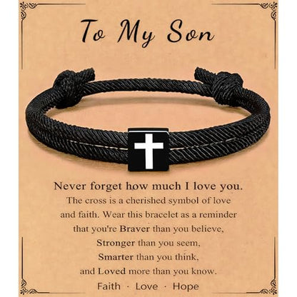 Baptism Gifts for Boys,Braided Rope Cross Bracelet for Kids,First Communion Gifts Boys Christian Christening Graduation (Son) - color: Son