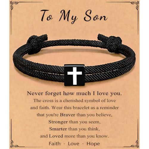 Baptism Gifts for Boys,Braided Rope Cross Bracelet for Kids,First Communion Gifts Boys Christian Christening Graduation (Son) - color: Son