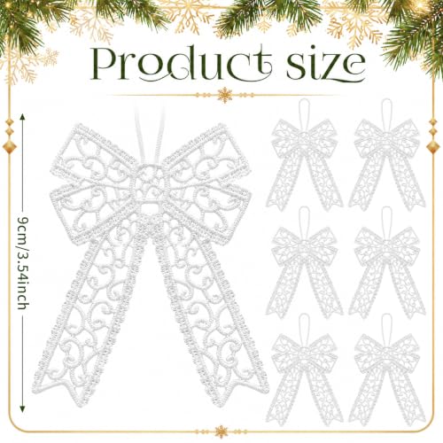 Lunmon 48 Pcs Christmas Crochet Bows Ornaments for Christmas Tree, White - style: Bows